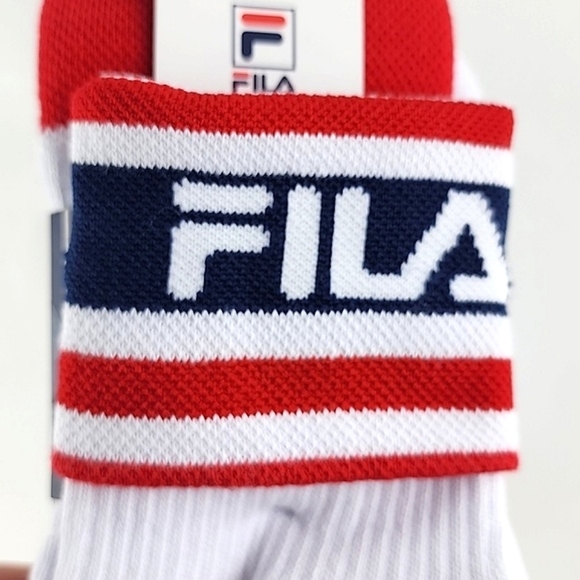 ⭐3/ $30⭐ FILA Heritage Unisex 2 Design In 1 Crew To Quarter Socks White Red - Picture 5 of 8